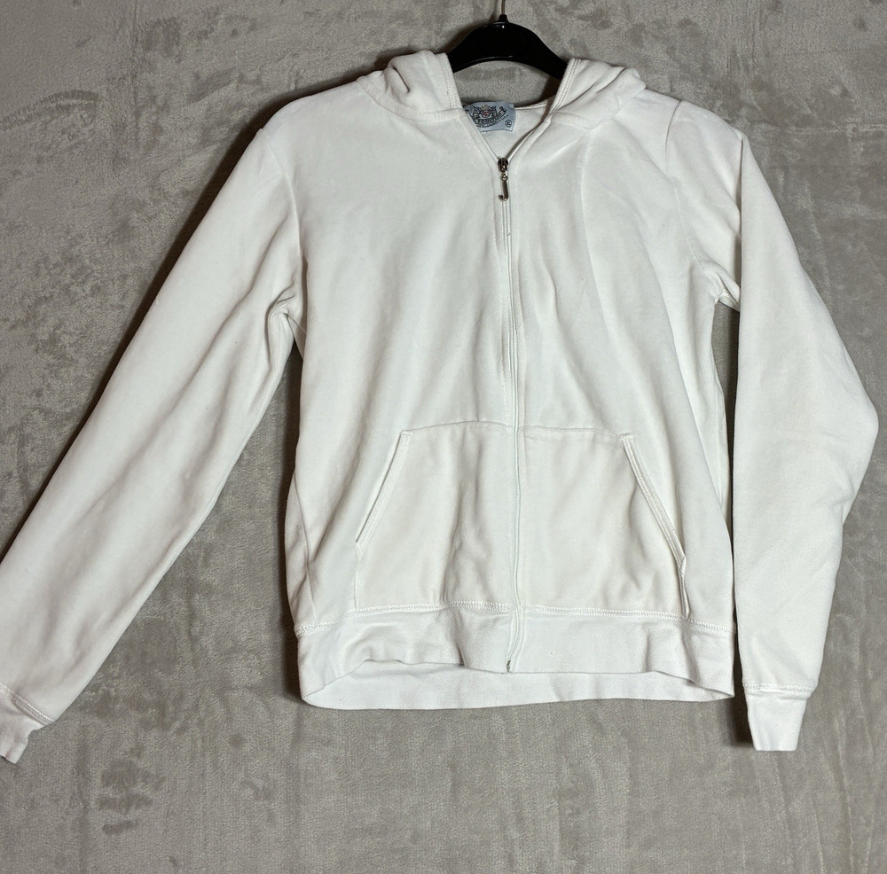 Vintage Juicy Couture Velour Zip Hoodie Y2K White Size XL